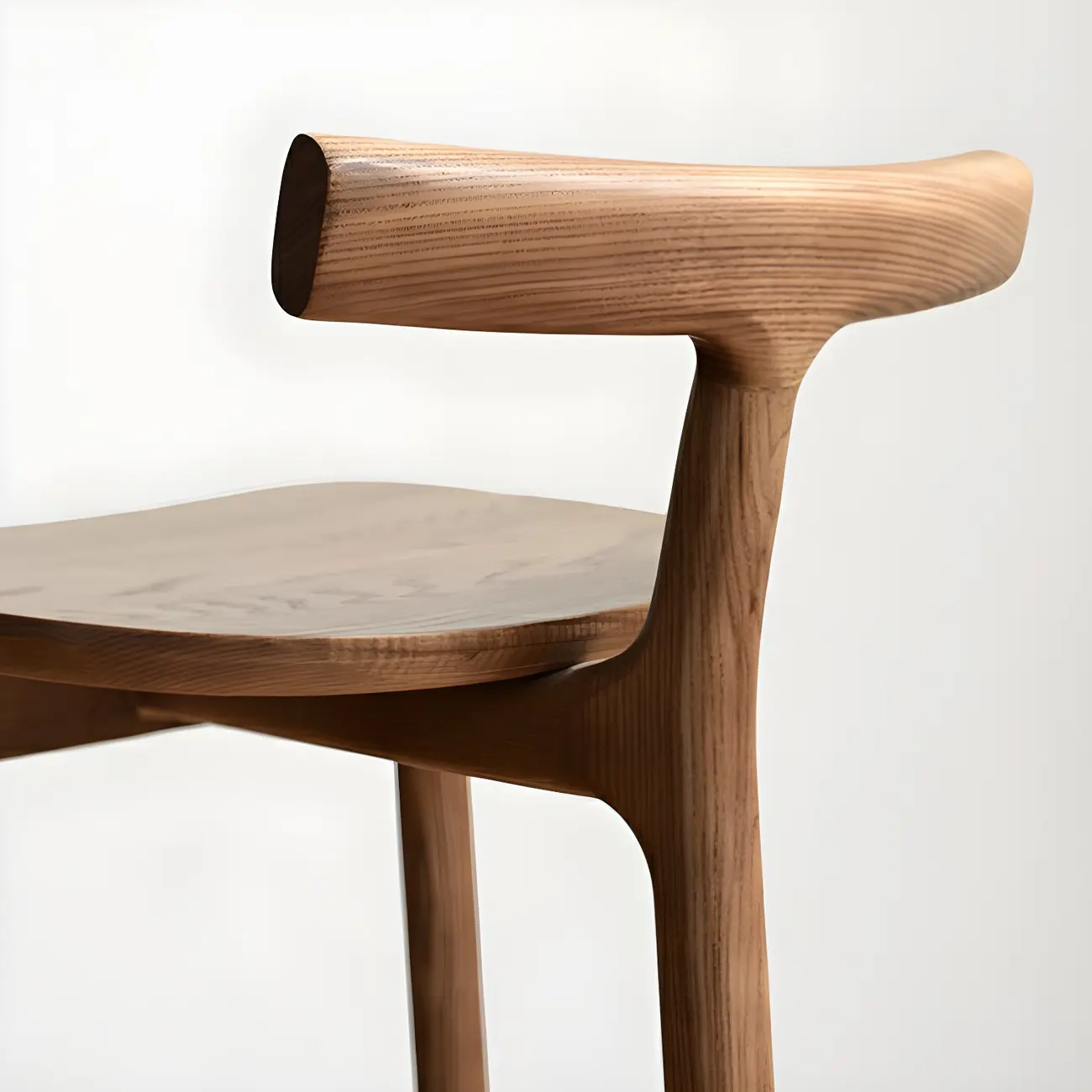 Natural Tripod Ash Wood Fabric Armless Bar Stool