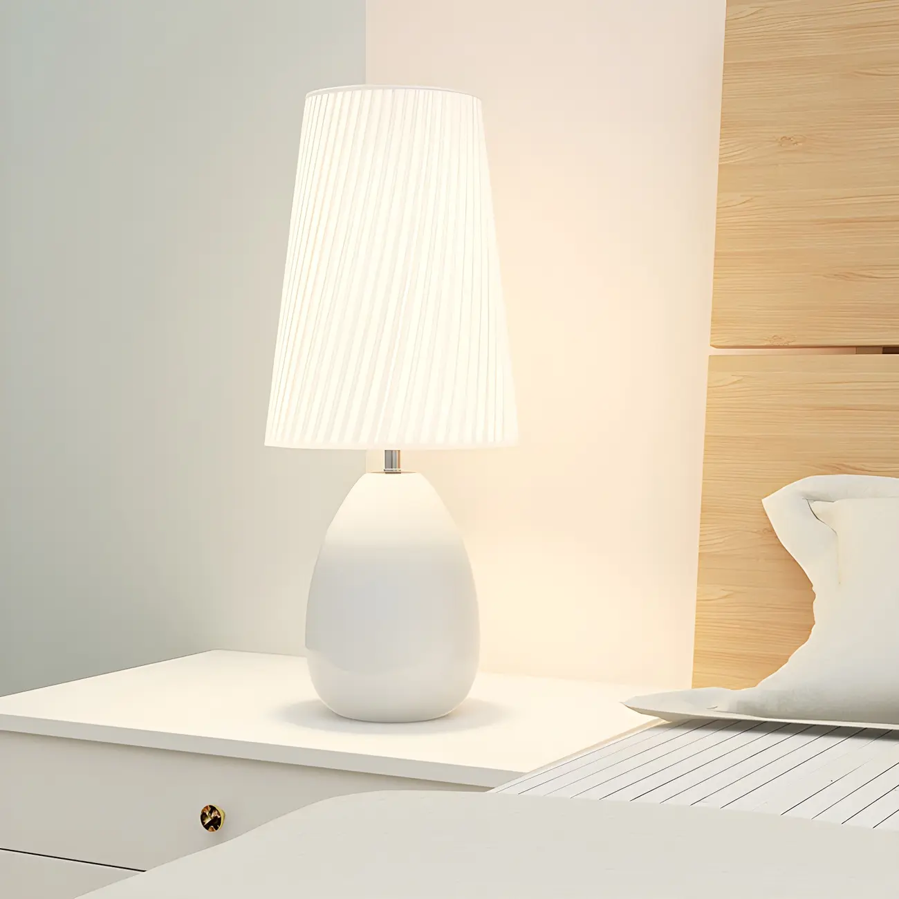 Elegant Black Fabric LED Touch Table Lamp for Bedroom