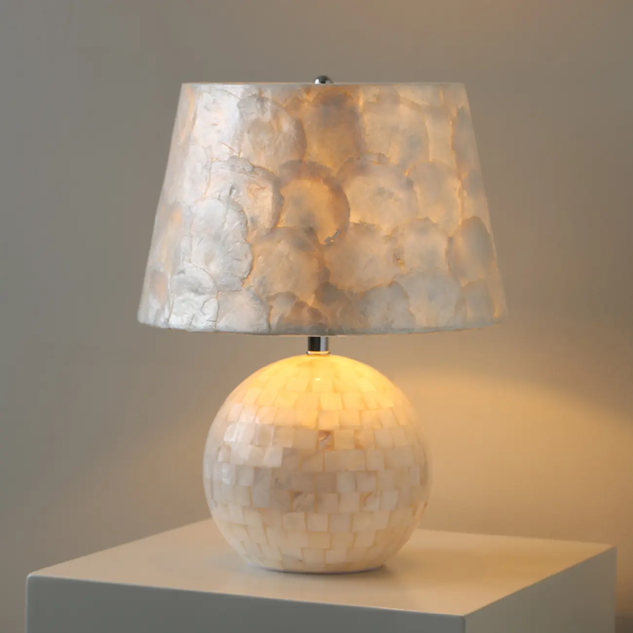 Modern Shell Table Lamp with Geometric Shade, LED