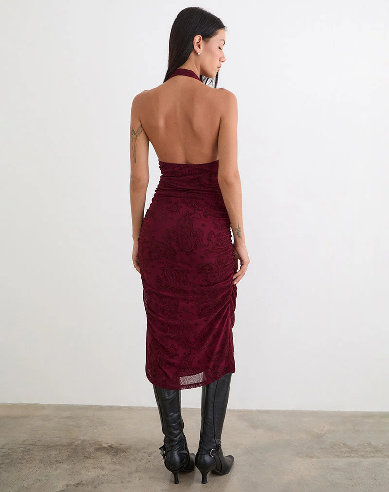 Kamau Dress in Flock Compact Paisley Wine