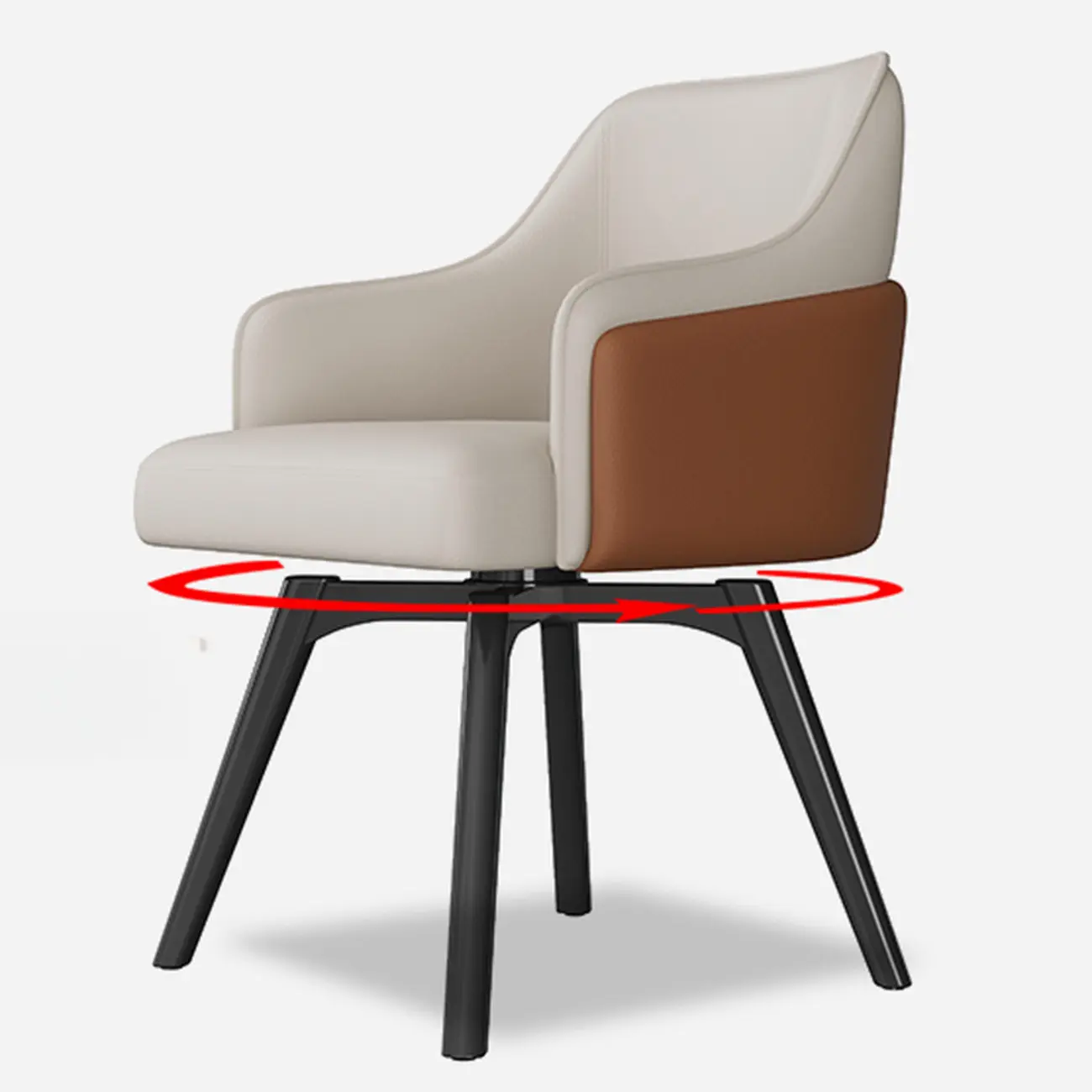 Modern Faux Leather Swivel Arm Dining Chair with Solid Back