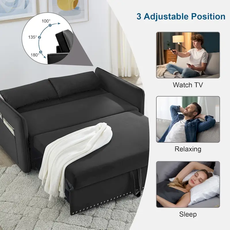 Aukfa 3 in 1 Convertible Sofa Bed Velvet Loveseat Sleeper