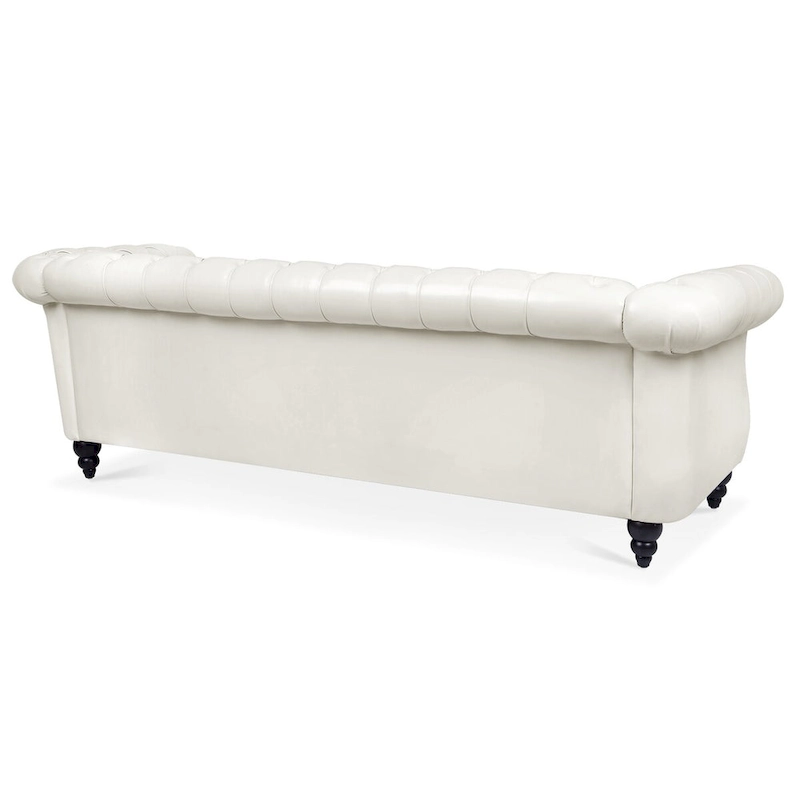 Cream 84.65 Traditional Chesterfield 3 Seater Sofa, PU Leather