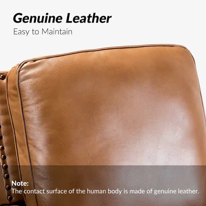 Mid-century Modern Genuine Leather Recliner with Nailhead Trim Set of 2