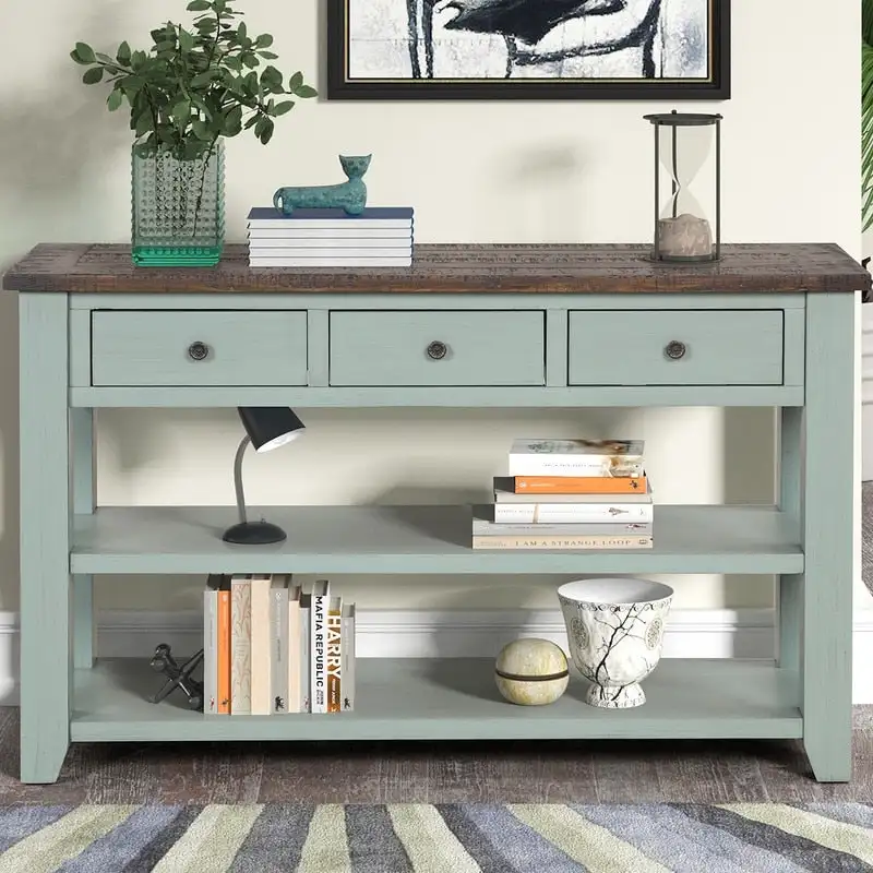 Console Table with 3 Drawers and 2 Open Shelves