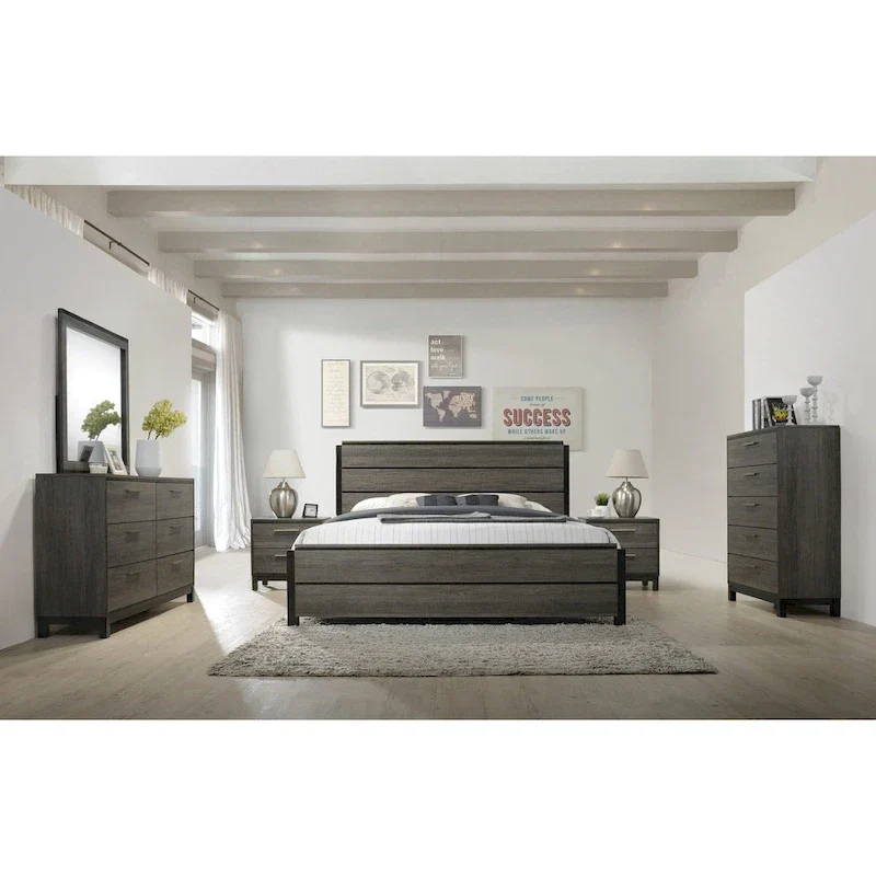 Roundhill Furniture Ioana 187 Queen 6-pc. Antiqued Grey Wood Bedroom Set