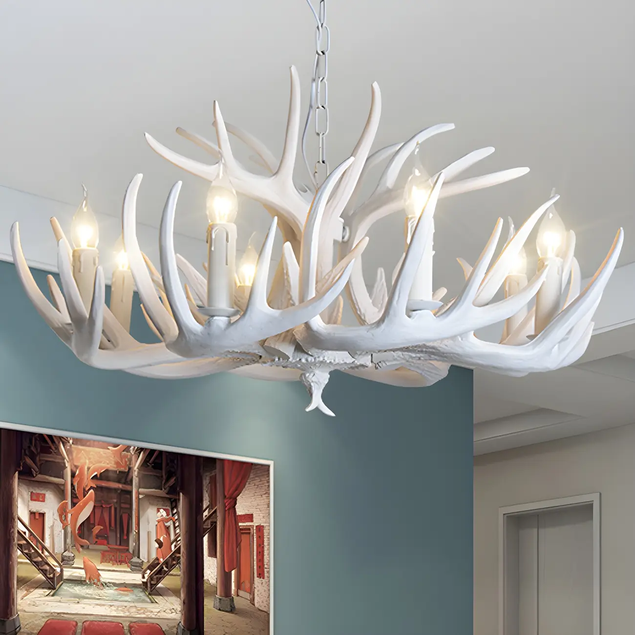 Rustic Unique Resin Antler Candelabra Chandelier