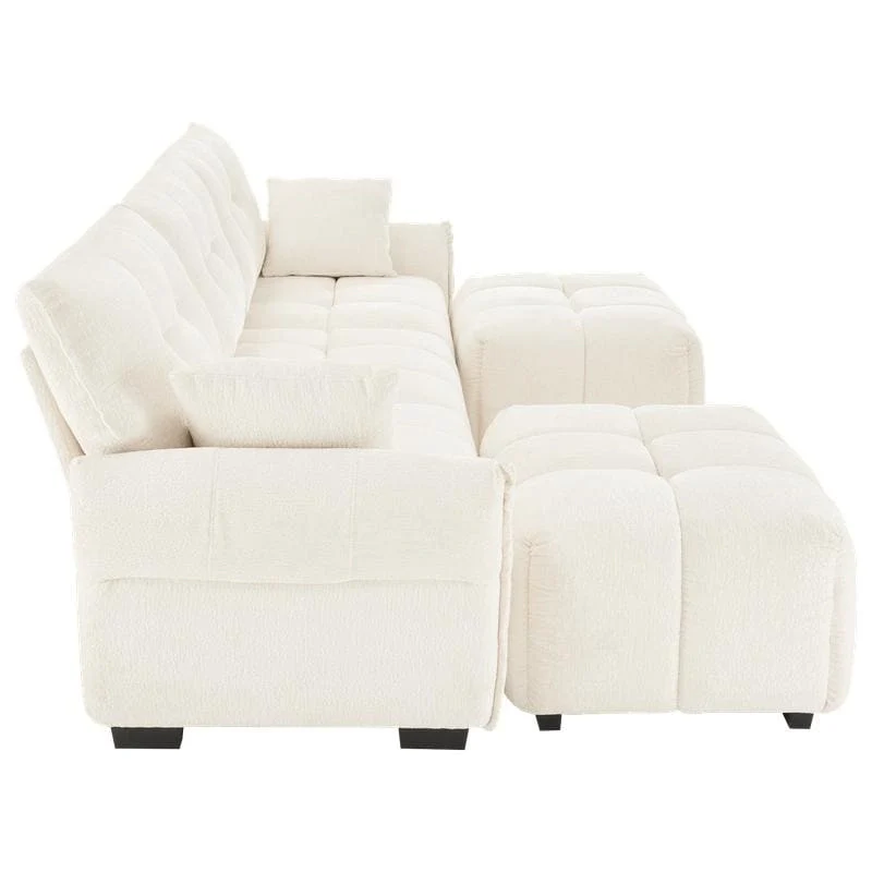 110.2 Chenille 3 Seater Upholstered Sofa, 2 Ottoman