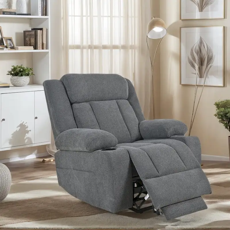 Snowflake Velvet Fabric Power Lift Recliner w/Extended Footrest
