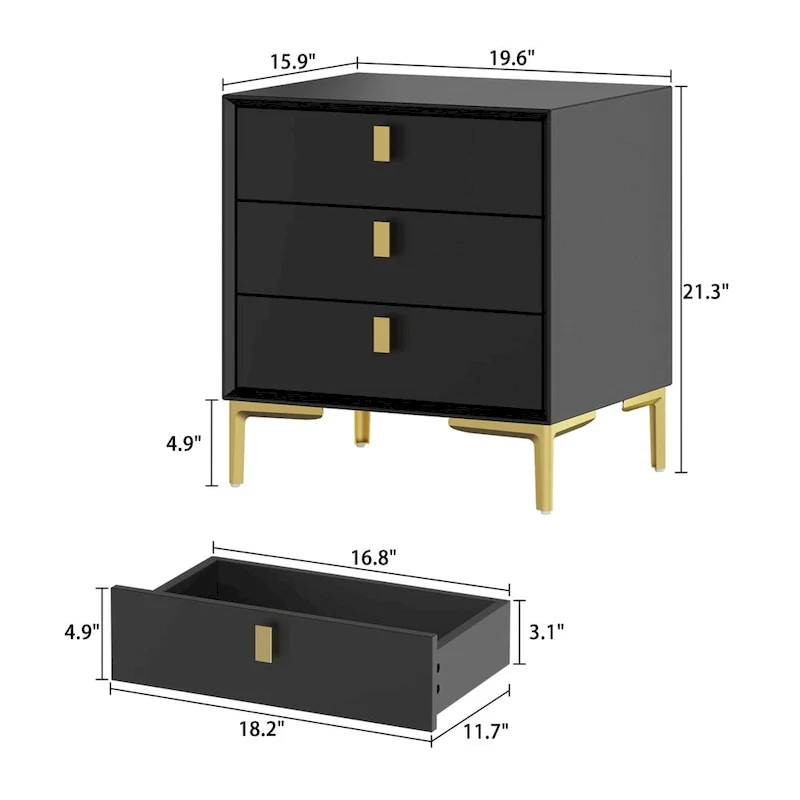 Kerrogee Black/White Bevelled Three-Drawer Bedside Table