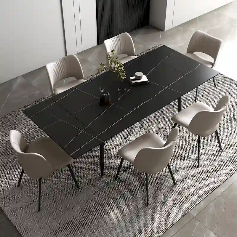 9 Piece 62.9 inch to 94.4 inch Extendable Dining Table Set with Sintered Stone Top 8 Chairs