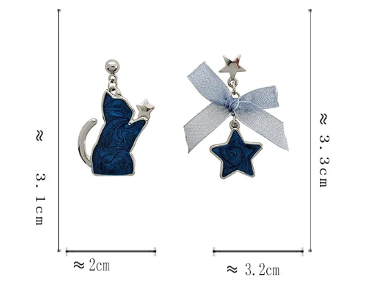 Luninana Clip-on Earrings - Marble Blue Cat Earrings YBY042
