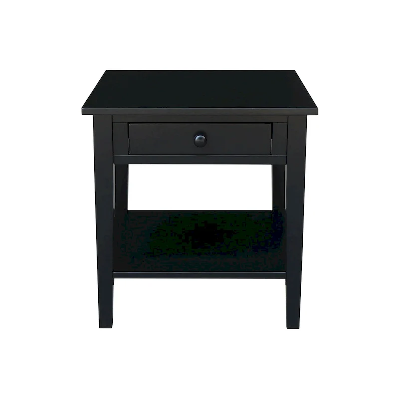 Square Solid Parawood End Table with Drawer & Shelf, 24