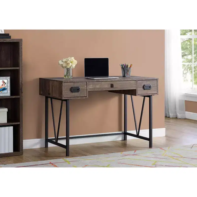Laptop Table with Drawers-Industrial Style-Metal Legs Computer Desk Home & Office, 48 L, Brown Reclaimed Wood Look