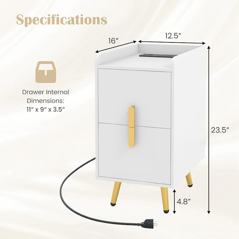 Costway Nightstand with Charging Station Home Bedside Sofa Side Tables