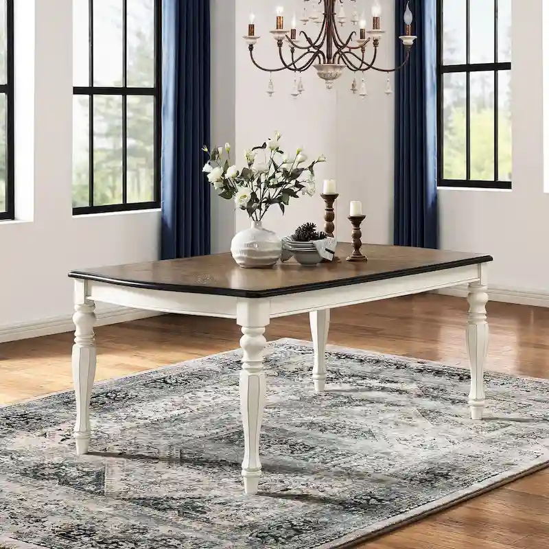 Roundhill Furniture Belleza French Country Dining Table, Antique White and Weathered Oak Finish