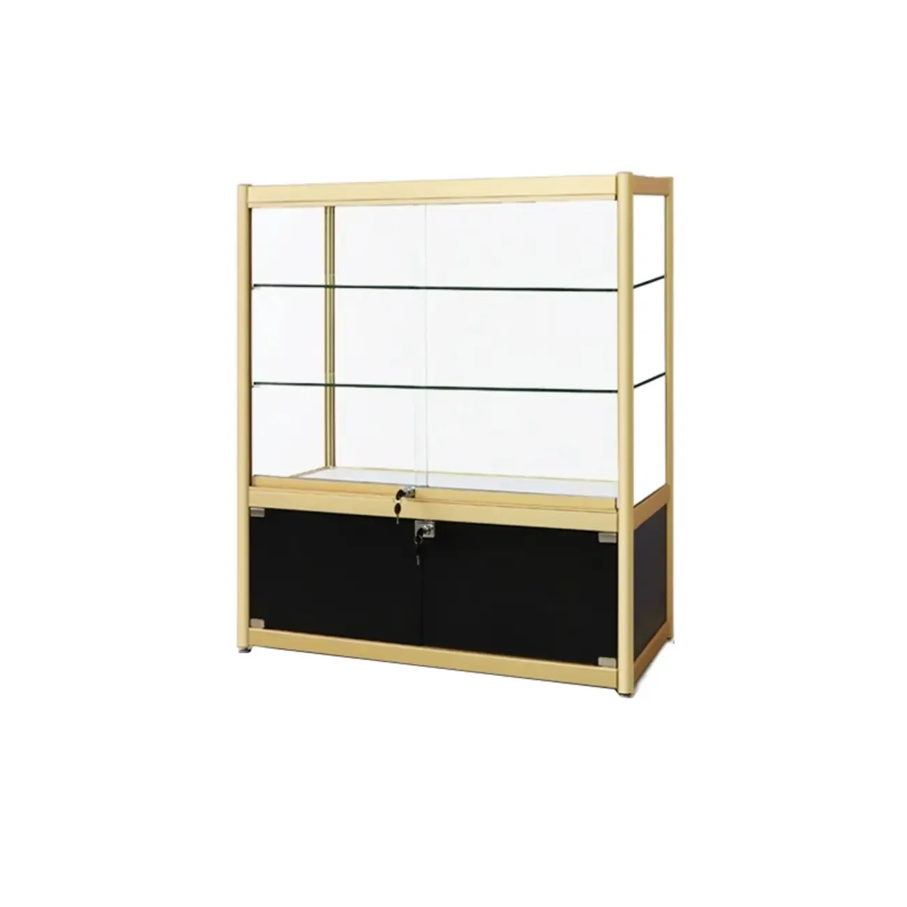 Gold Rectangular Metal Frame Glass Curio Cabinet