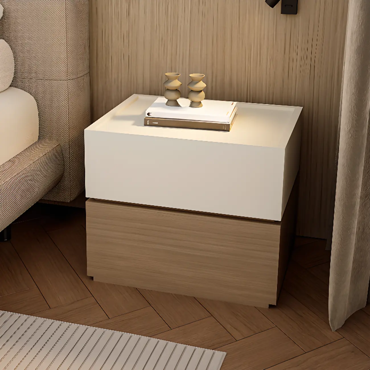 Modern Wood Two-Tone Elegant Nightstand with Drawer