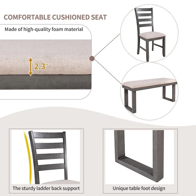 5-piece Farmhouse Dining Set Rectangular Table Chair