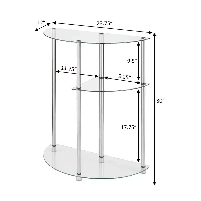 Breighton Home Designs2Go Classic Glass 3 Tier Display Entryway Hall Table in Glass/Chrome