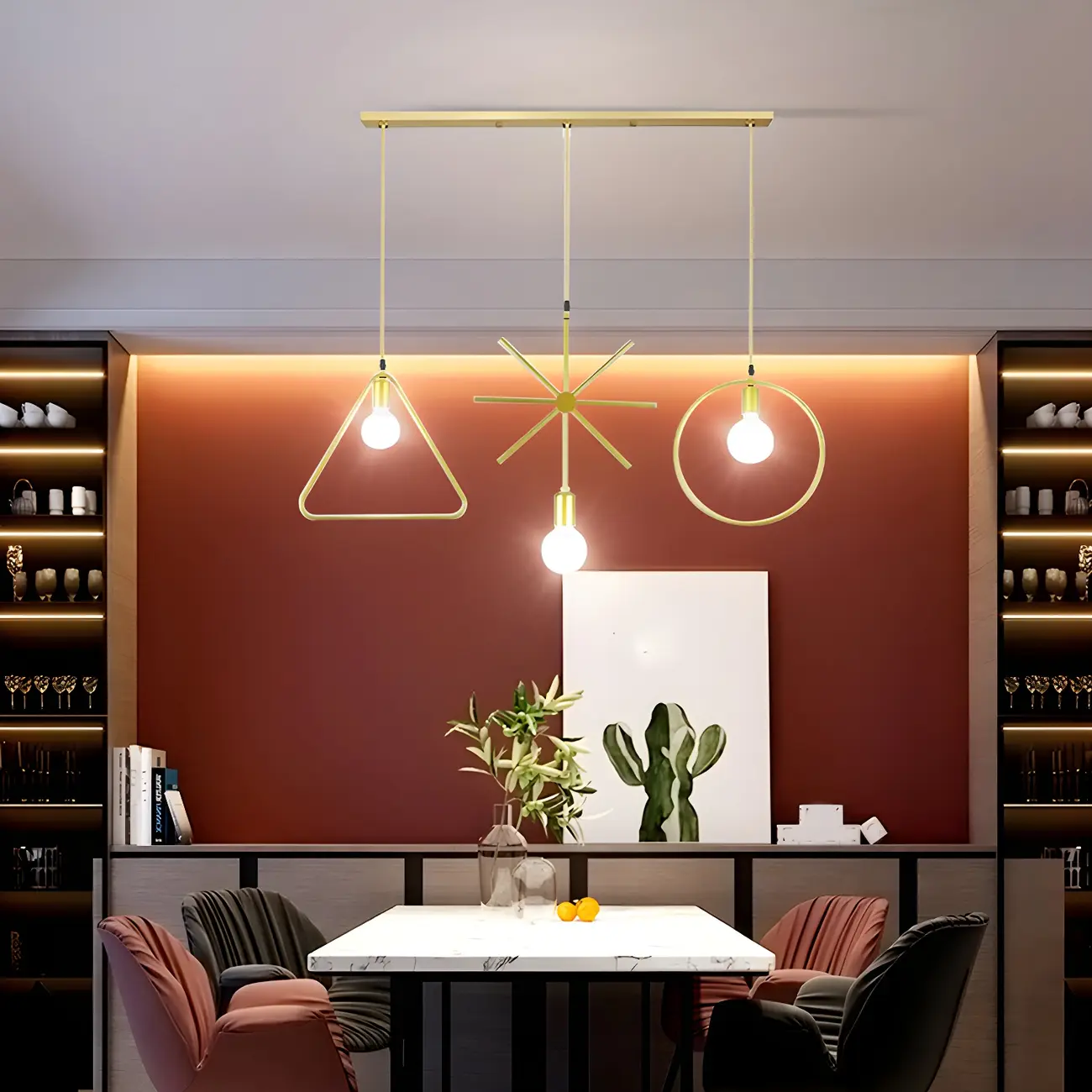 3 Lights Gold Industrial Geometric Metal Island Light Fixture