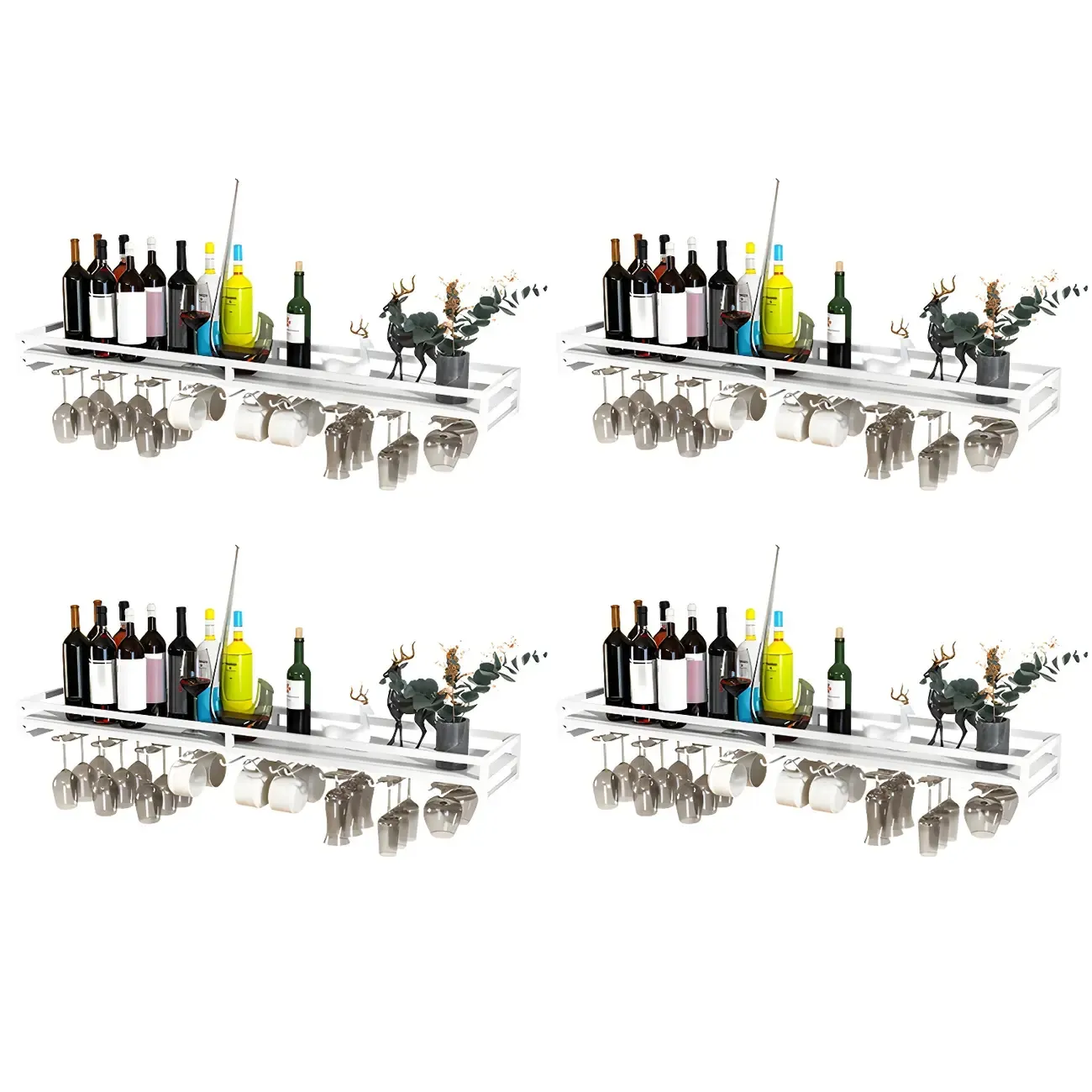 Floating Mount Metal Wine Glasses and Bottle Rack with Hook
