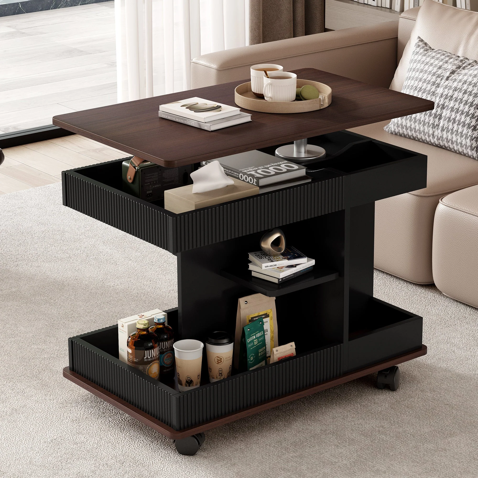 Walker Edison | Modern Multifunctional Adjustable Side Table with Lift-Top