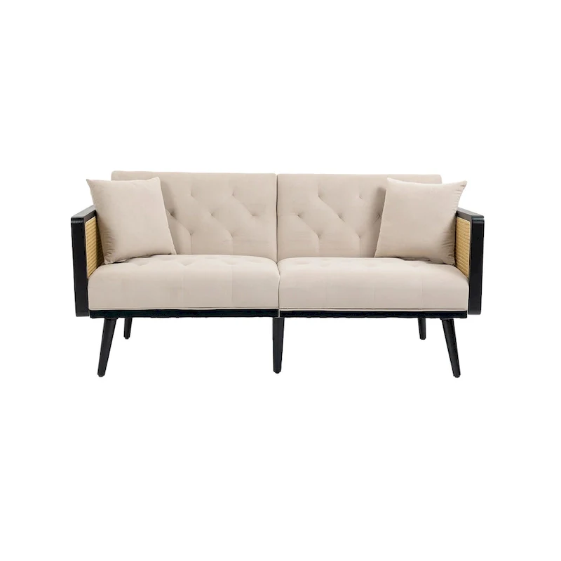 Velvet Upholstered Tufted Sleeper Loveseats Armsofa with Metal Feet
