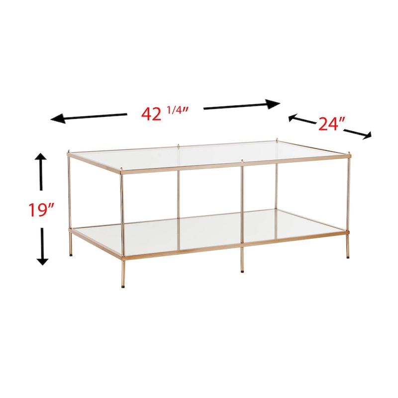 SEI Furniture Grant Goldtone Rectangular Coffee Table with Glass top and Bottom Shelf