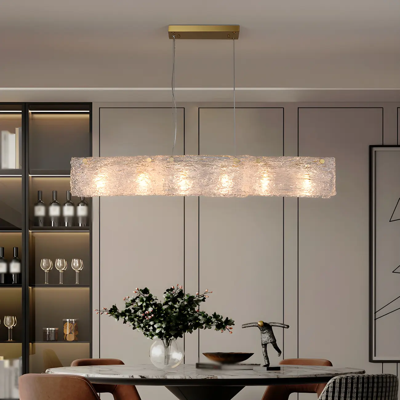 Rectangle Large Gold Glass Island Pendant Light