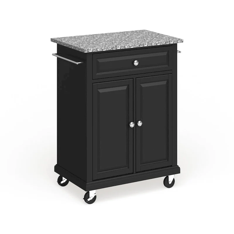 Compact Gray Granite Top Cart/ Island in Black Finish - 18d x 31w x 35.5h