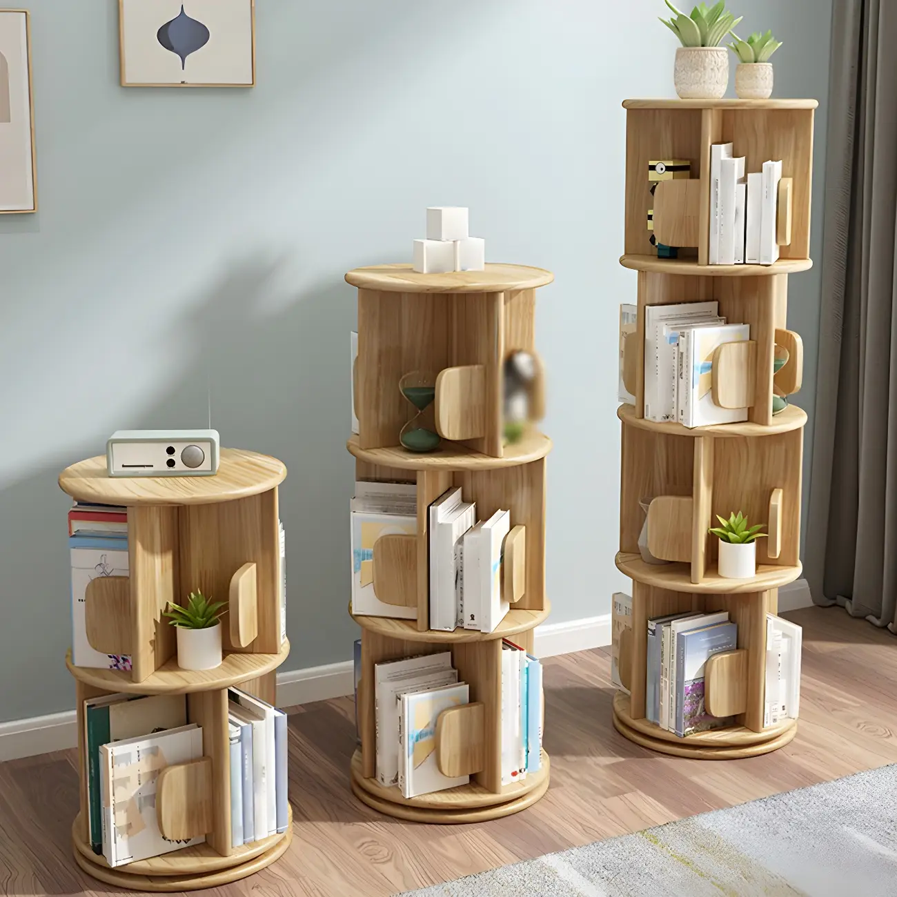Rotatable Modern Solid Wood Geometric Display Bookcase