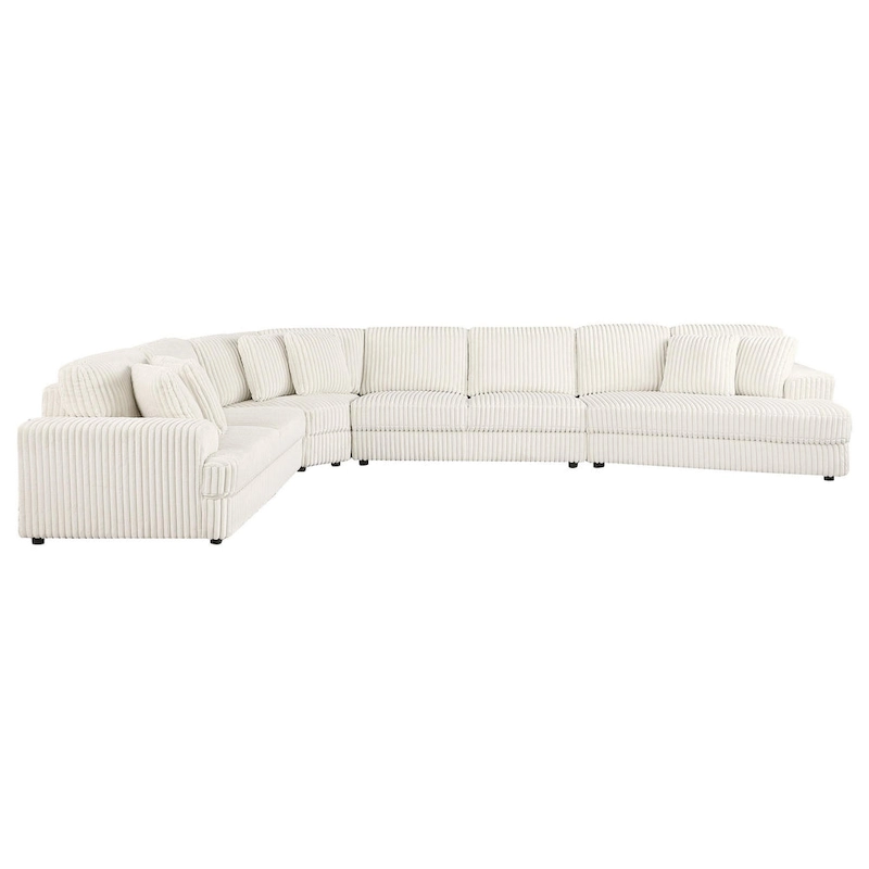 Sono 4pc Modular Sectional Sofa, 6 Accent Pillows, Channel Ivory White