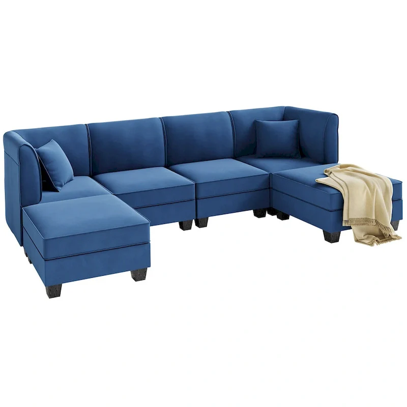Futzca Sectional Couch Modular Sofa, 116 Velvet L-Shaped Couch Sofa