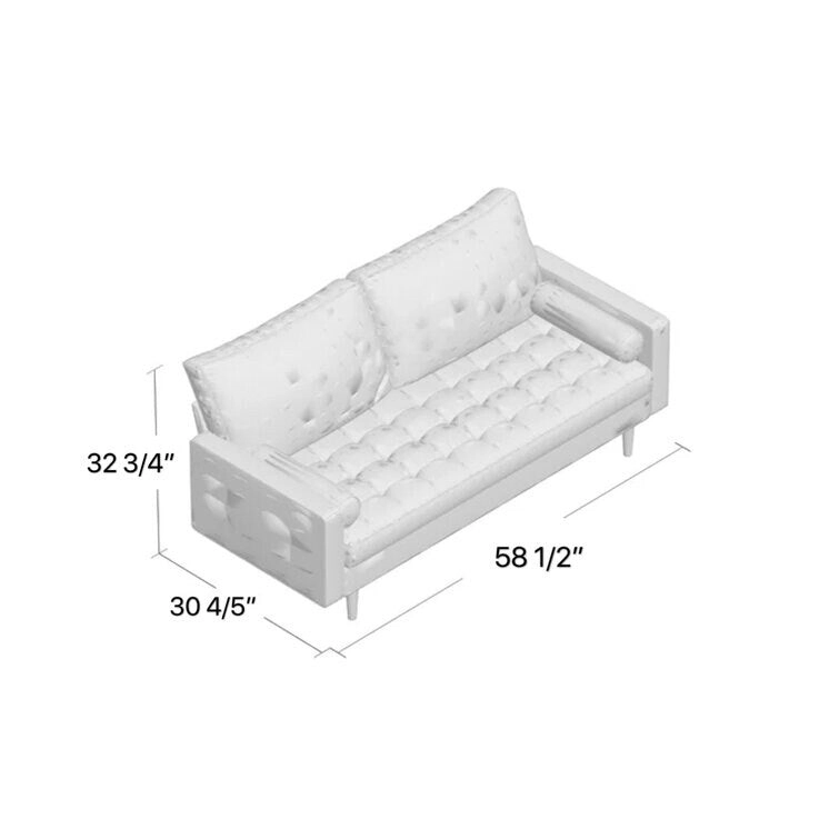 Stateside Mid-Century Square Arm Leather Covered Loveseat Sofa 59