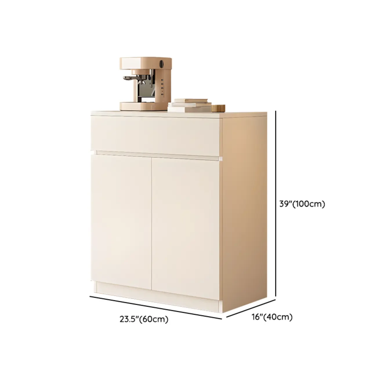 White Wooden Credenza with Drawers and Cabinets