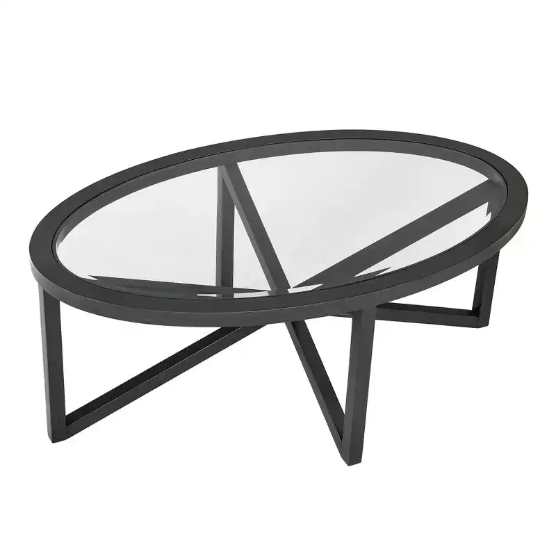 Round/Oval Coffee Table Glass End Table Cocktail Table Sofa Table Side Table Center Table, Black/Cherry-ModernLuxe