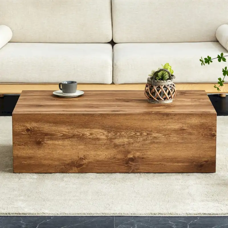 Modern Coffee Table, MDF with Wood Grain & Marble-Inspired Pattern, Easy Assembly, 10-15 Min