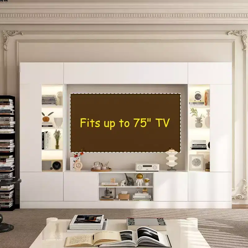 Famapy Large Entertainment Center All - Encompassing TV Entertainment Center: Aesthetic & Practical Living Room Essential