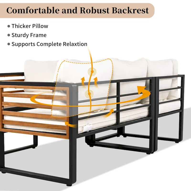 4-Piece Iron L-Shaped Sectional Sofa Set with Cushions & Table