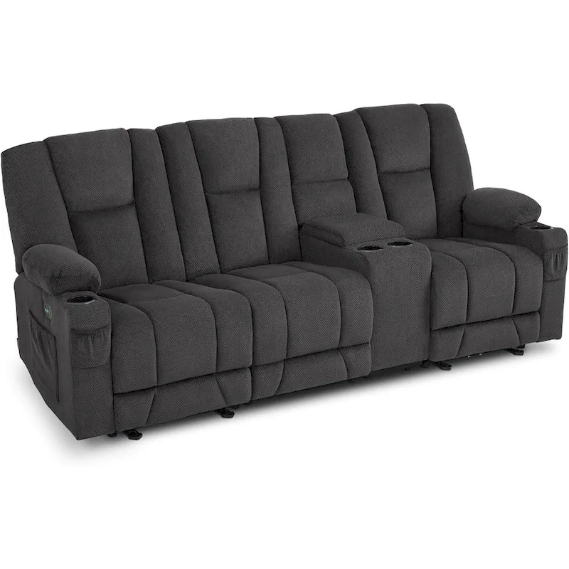 MCombo Electric Power Reclining Sofa with Massage and Lumbar Heat, Fabric 6015/6025/6035/6045