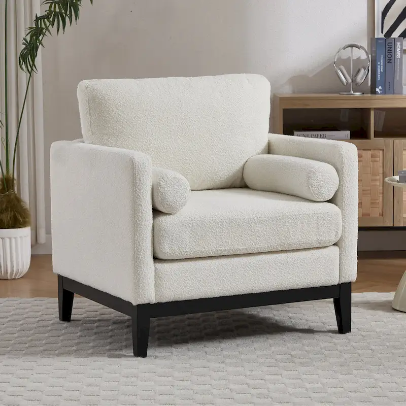 35.4W Modern Reading Chair,Upholstered Accent Chair with Pillows and Wood Legs