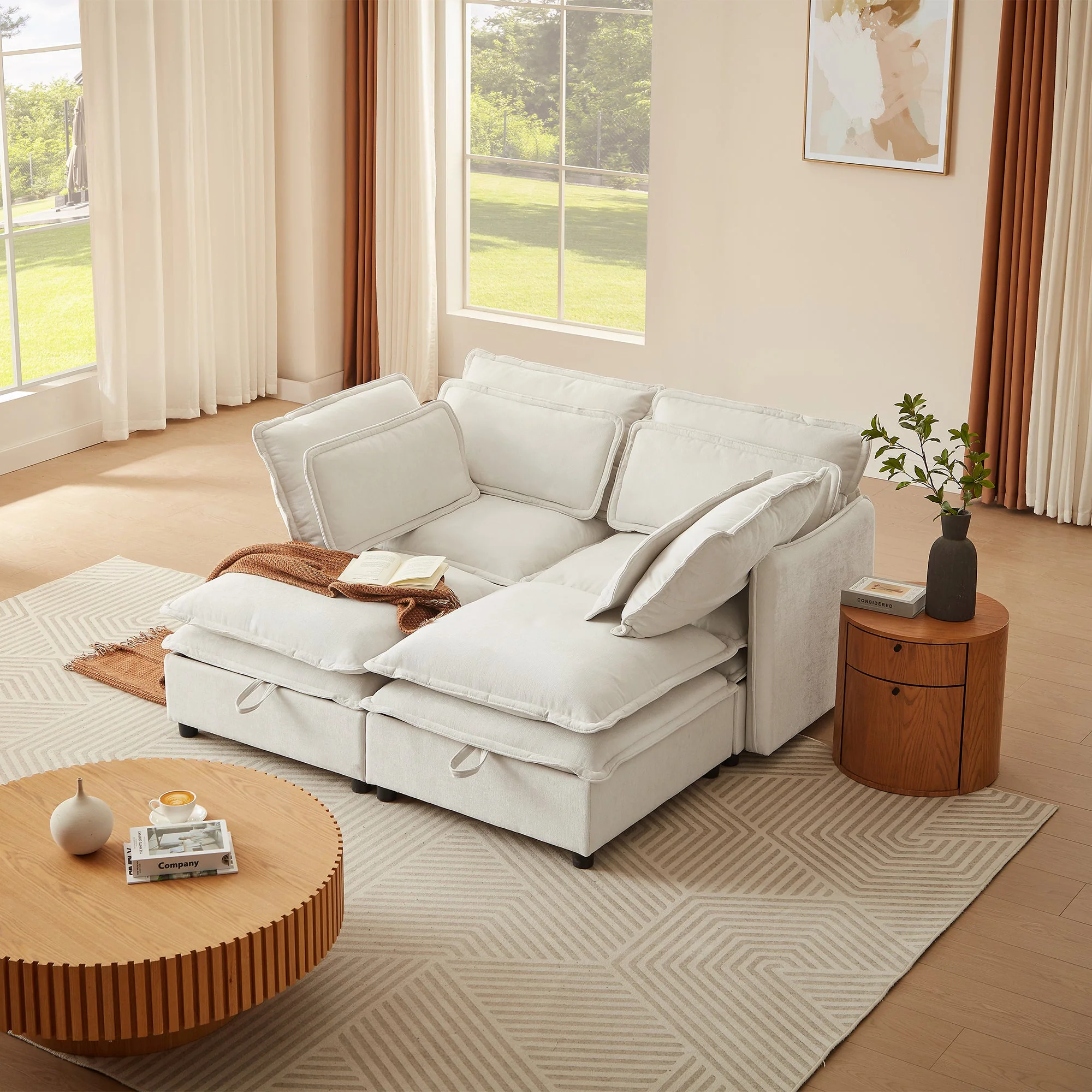 Walker Edison | Modular Double-Layer Cushion Modular Sofa with Storage
