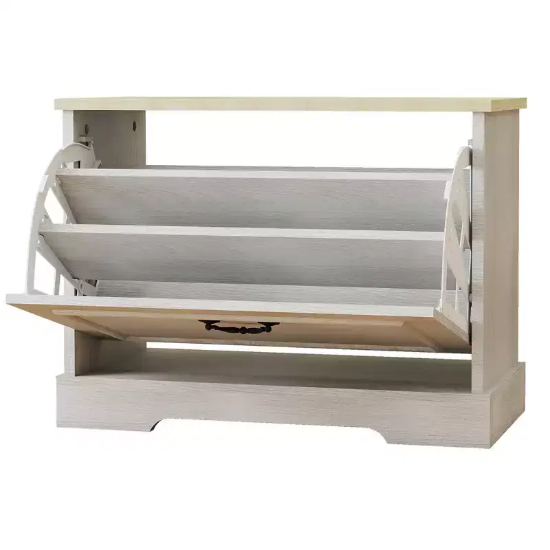 AndMakers 17.71 in. H x 23.62 in. W Antique White Shoe Cabinet with 1 Flip Drawer and Adjustable Shelf