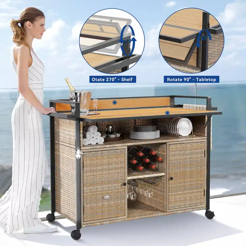 54.3 Wicker Bar Cart
