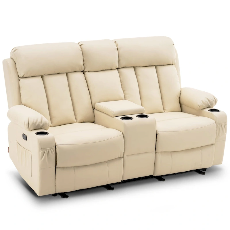 MCombo Electric Power Reclining Sofa with Heat & Massage, Faux Leather 6095/6075/6077