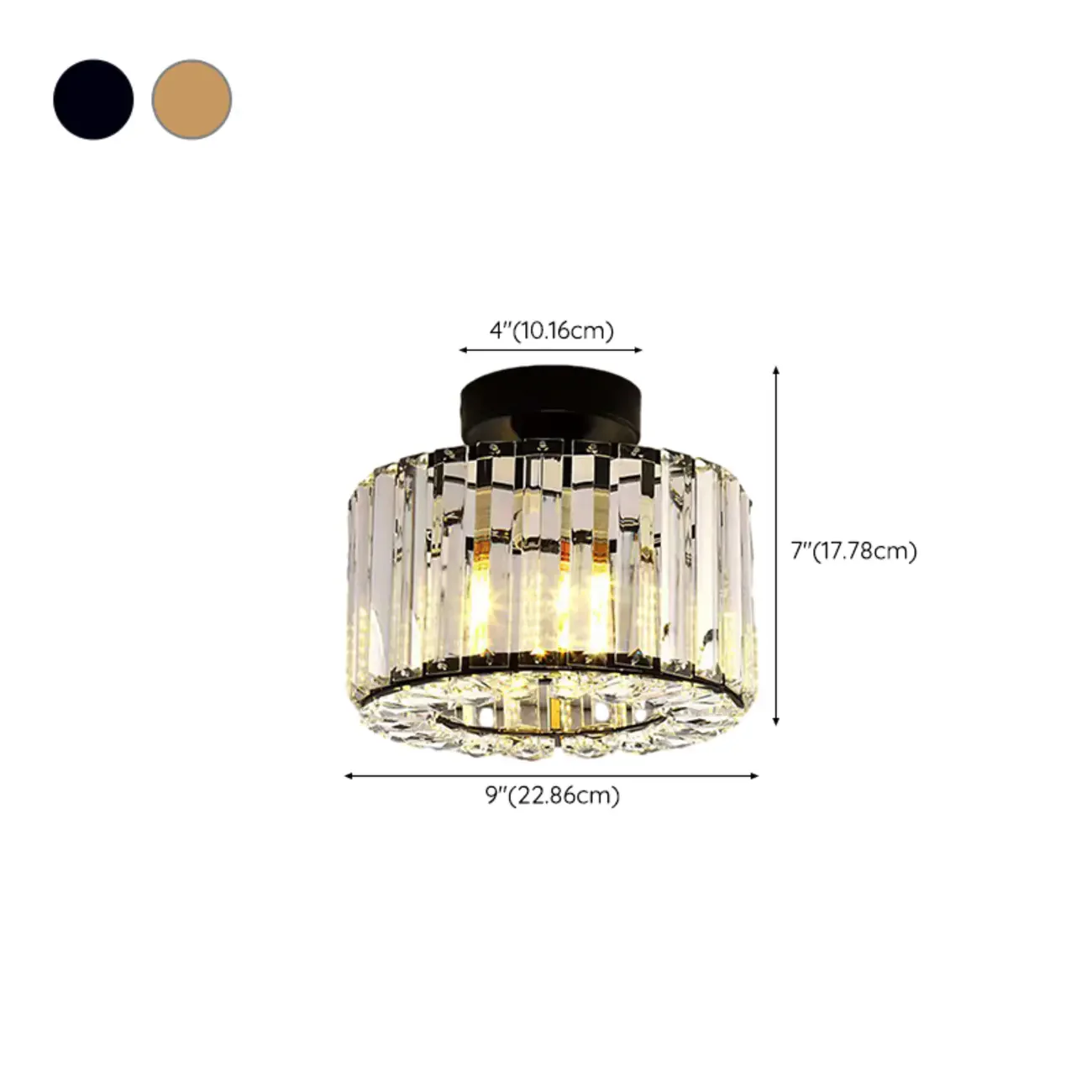 Modern Gold Square Crystal Semi Flush Ceiling Light