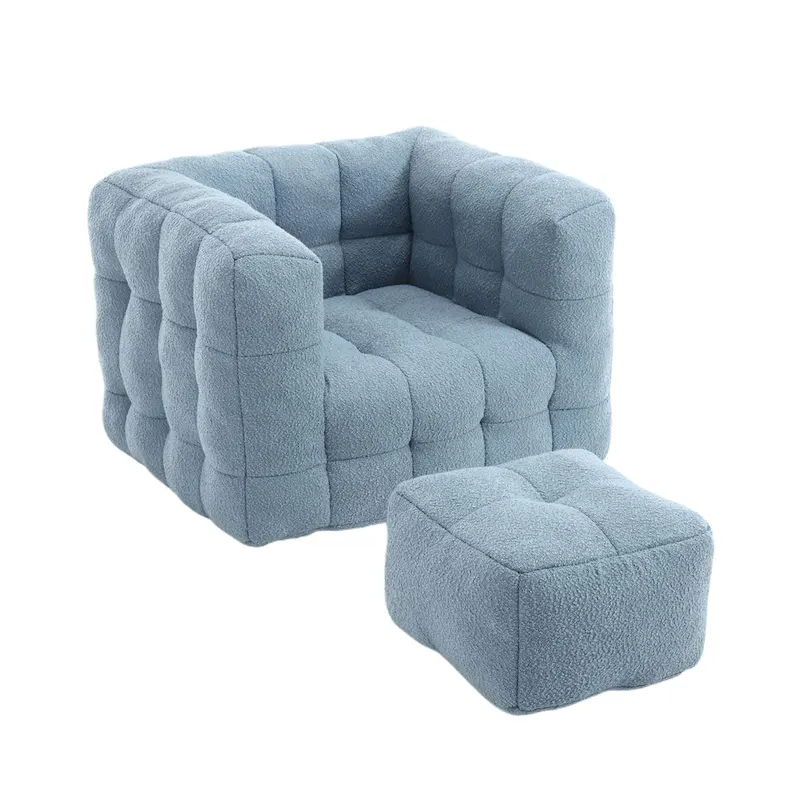 HOMEFUN Boucle Upholstered Tufted Modern Single Side Sofa Chair with Ottoman