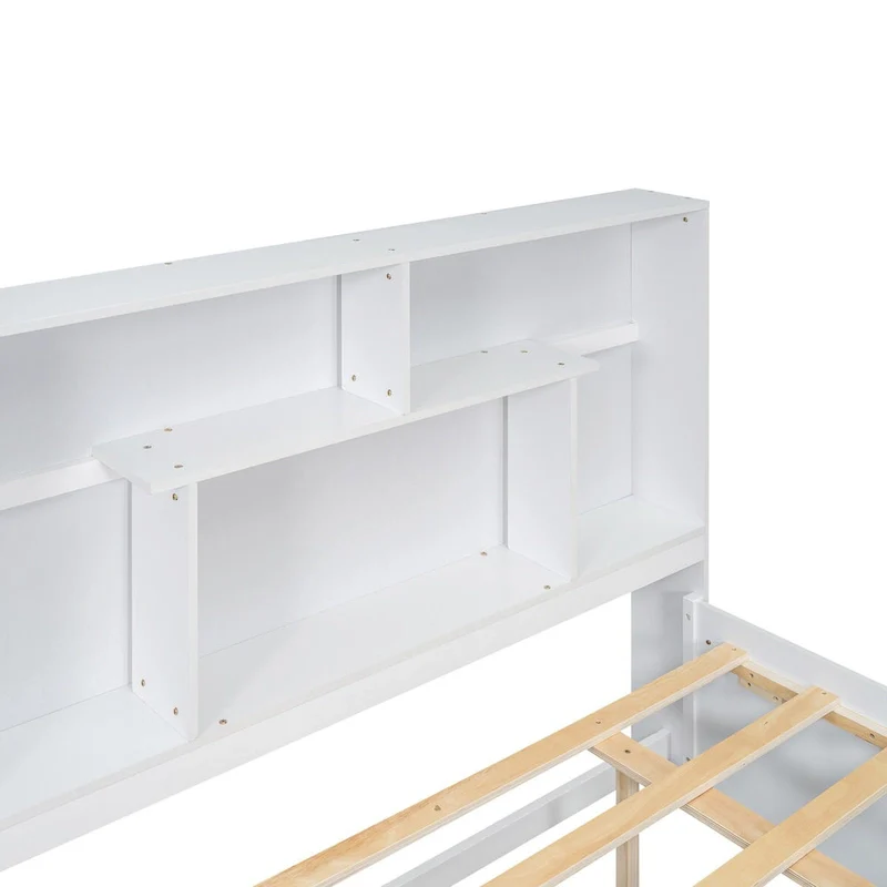 Queen Size Platform Bed with Storage Headboard and 2 Drawers