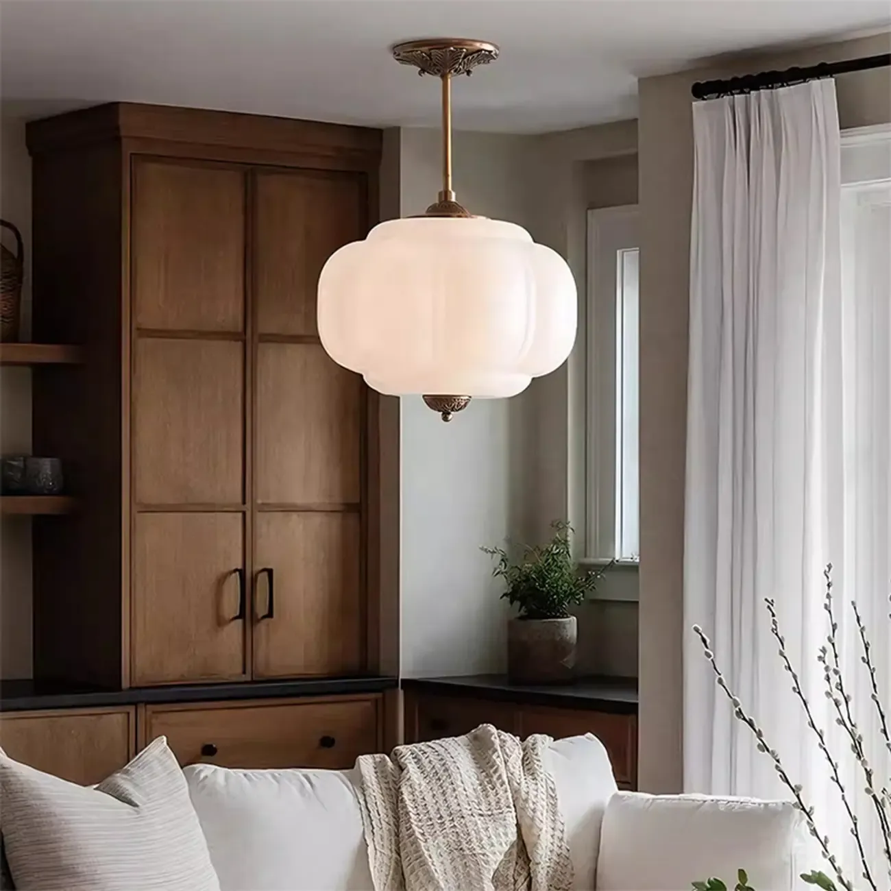 Elegant Glass Geometric Pendant Light Pumpkim Shaped